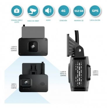 Dashcam Dvr GPS, 4G, 512gb, Camara Dual a Cabina y Camino
